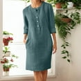 thumbnail image 2 of Women's Casual Button Dress Elegant Loose Fit Comfortable Linen Midi Shirt Dress with Pockets for Home Travel Spring Summer Autumn Womens Casual Trendy Midi Dresses, 2 of 5