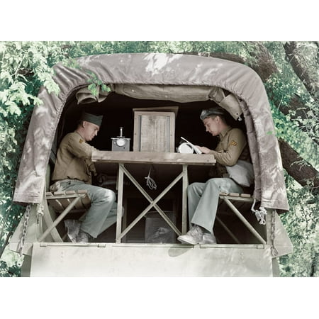 Signal Corps message center set up during a field problem at Fort Riley Kansas 1942 Poster Print by Stocktrek