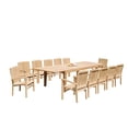 thumbnail image 5 of Grade-A Teak Dining Set: 12 Seater 13 Pc: 122" Caranas Rectangle Table And 12 Wave Stacking Arm Chairs Outdoor Patio WholesaleTeak #51WV2913, 5 of 6
