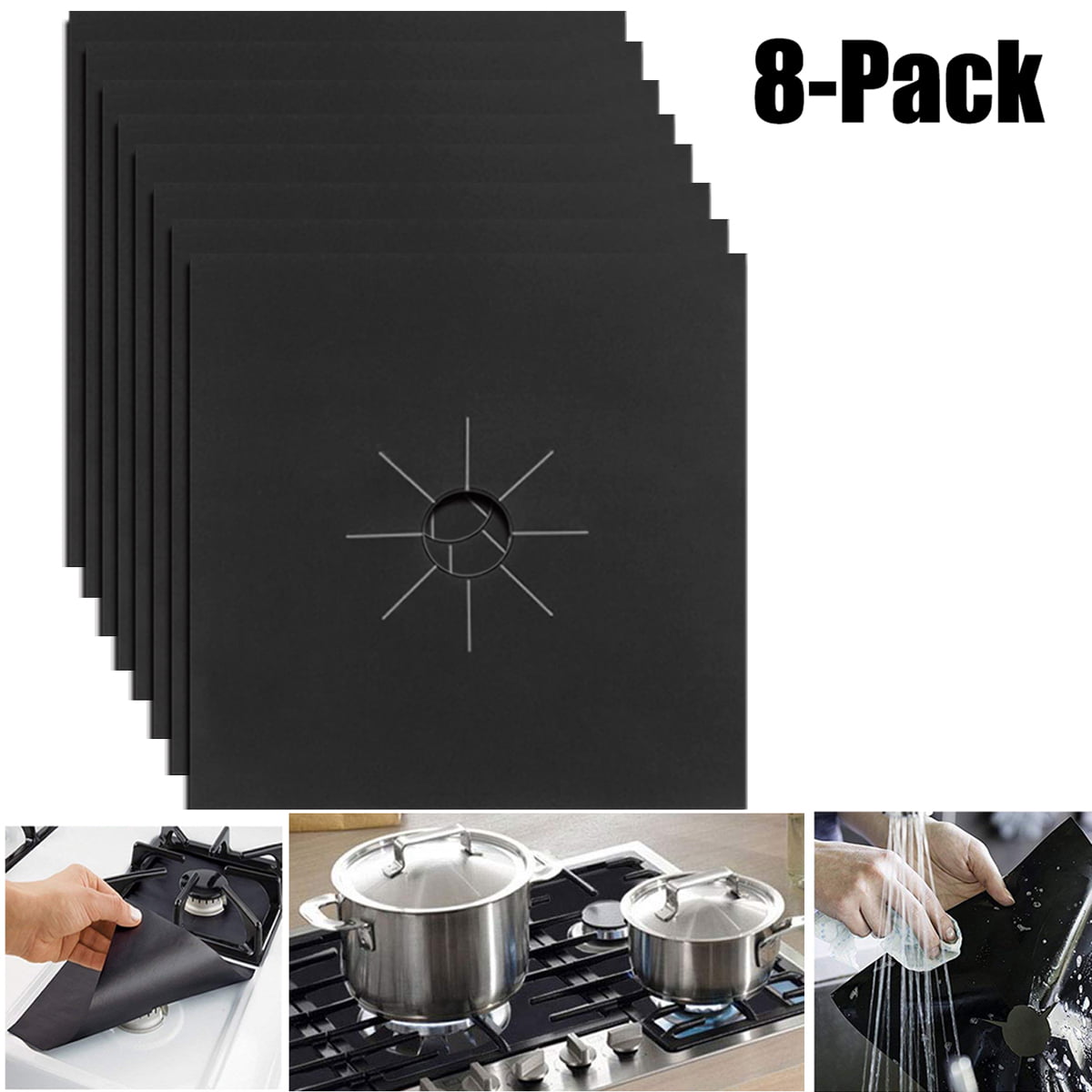 Kitchen Friendly Cooking Accessory R2 4 Pack Reusable Gas Range Protectors Heat Resistant Fiberglass Mat with Adjustable Size Non-Stick & Easy to Clean Thick Safest On The Market