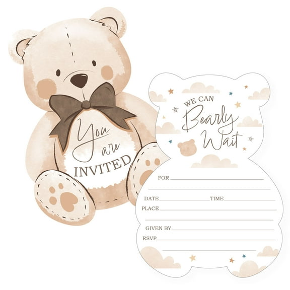 Big Dot of Happiness We Can Bearly Wait - Shaped Fill-In Invitations - Teddy Bear Baby Shower Invitation Cards with Envelopes - Set of 12