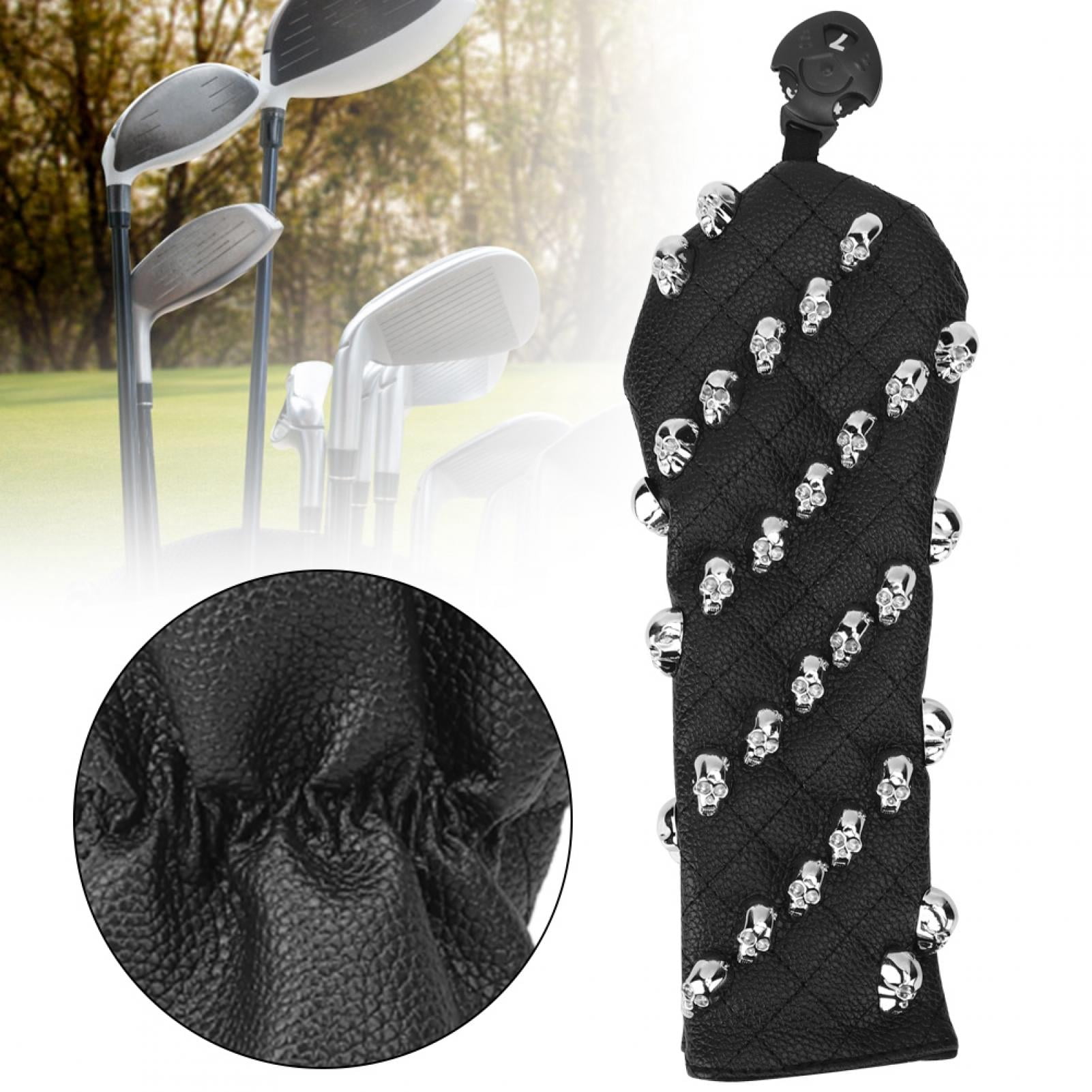 Nieyigj Premium PU Leather Skull Golf Club Head Cover for Hybrids, Water-Resistant Padded Protection, Small Black (11.6 in / 29.5 cm) Headcover Accessory