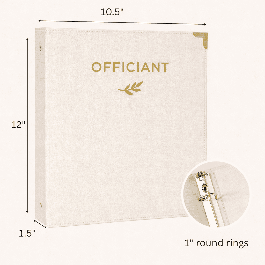 Officiant Binder, Linen 3 Ring Folder with Gold Foil Stamping, Wedding Officiant Binder for Ceremony Scripts, Vows and Documents