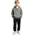 thumbnail image 5 of Dwellite Boys Waffle Hoodies for Kids Long Sleeve Quarter Zip Hooded Sweatshirt Pullover Tops Fall Tops With Pocket Light Gray 150, 5 of 5