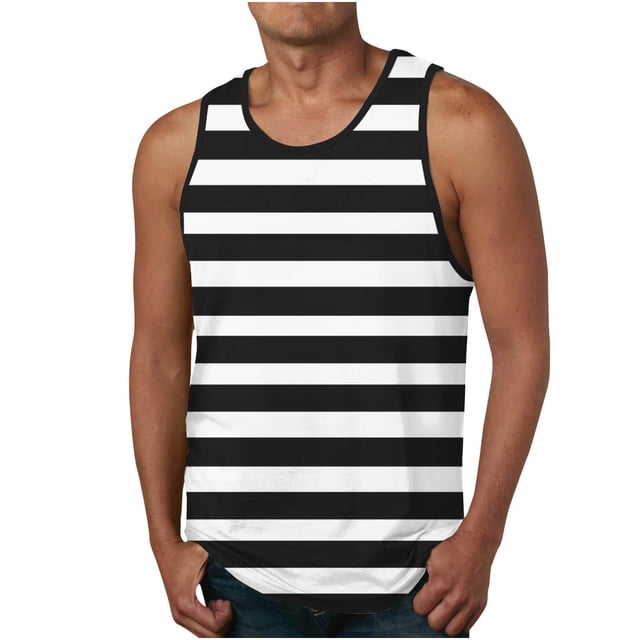 Tanques para Hombre para el Verano Solto Chaleco Raya Impresión Deporte Cuello Redondo Superior
