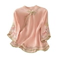 thumbnail image 2 of Viluyesy Round Neck Button T-Shirt for Womens Embroidery 3/4 Sleeves Shirt Tops Cardigan Button Cotton Loose Blouse Pink Size M, 2 of 4