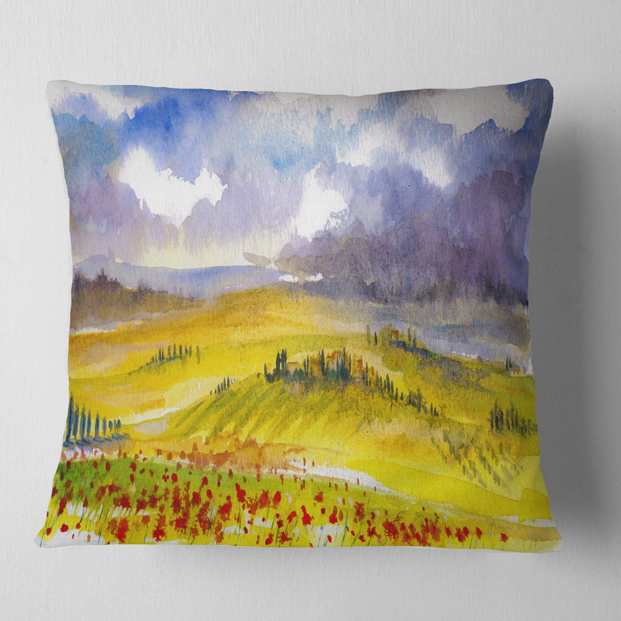 Designart Beautiful Tuscan Hills Italy - Landscape Painting Throw Pillow - 18x18