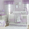 The Peanut Shell 3 Piece Baby Crib Bedding Set - Grey Damask and Purple Designs - 100% Cotton Quilt, Crib Skirt and Sheet