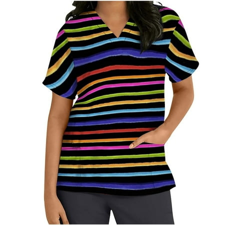 

Alrise Scrubs Women Quick-Dry Short Sleeve V-Neck Clinic Shirt Black3 XL
