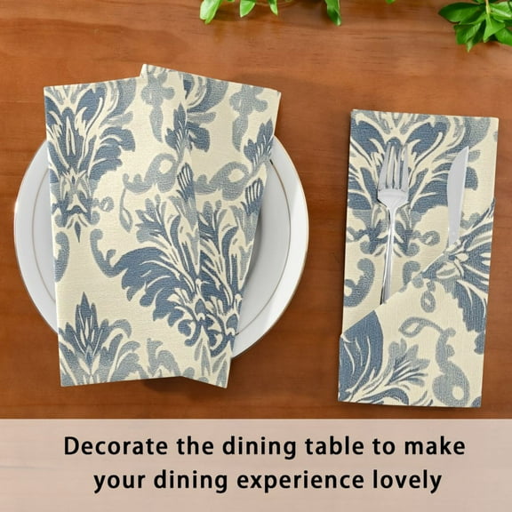 Satin Native Fab Cotton Dinner Napkin Elegant Blue Damask Pattern Reusable