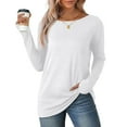 thumbnail image 4 of Lmnyox Long Sleeve Casual Shirts for Women Dressy Fashion Crew Neck Solid Tops Basic Work Tees with Thumbhole, 4 of 9