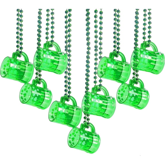 4E's Novelty 12-Pack Green Beads with Shot Glass Beer Mugs - St. Patrick's Day Party Favors