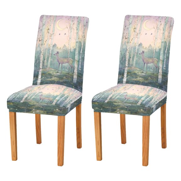 Yayeee 2 Pack Dining Chair Covers Stretch Parson Chairs Slipcovers Seat Protector, Night Deer
