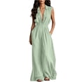 thumbnail image 2 of Costeam Womens Sleeveless Collared V Neck Full Length Jumpsuit Dual Side Slip Pockets Drawstring Cinched Elastic High Waist Lightweight Flowey Wide Leg One Piece Casual Outfit, 2 of 7