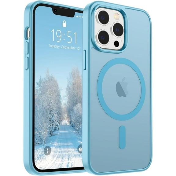 Magnetic for iPhone 13 Pro Case [Compatible with MagSafe] [10 FT Military Grade Drop Protection] Slim Translucent Matte Shockproof with Anti-Fingerprint Phone Case,Light Blue