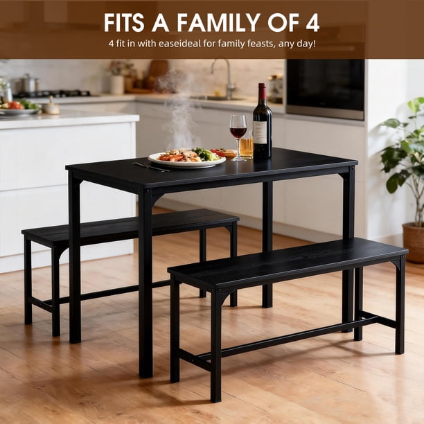 edx Dining Table Set for 4 with 2 Benches, Space-Saving Ideal 4