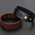 thumbnail image 4 of Ayyufe Vintage Men Leather Wide Braided Bracelet Cuff Button Wristband Bangle, 4 of 7