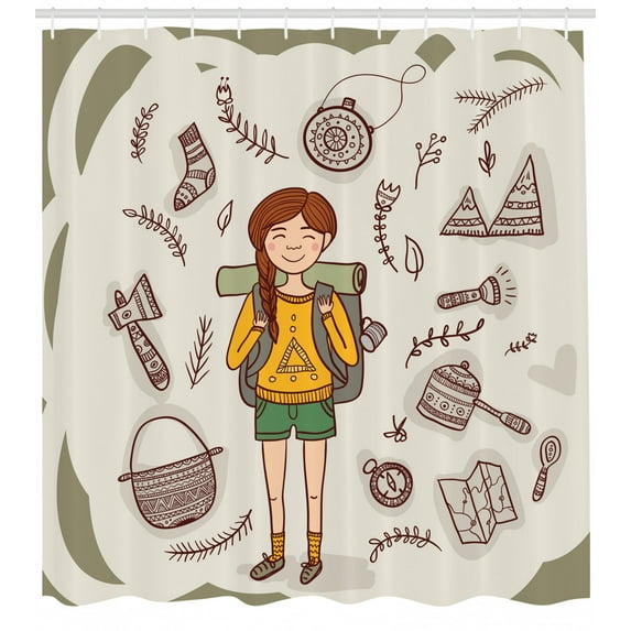 Ambesonne Explore Shower Curtain, Hiker Girl Backpack, 69"Wx70"L, Multicolor