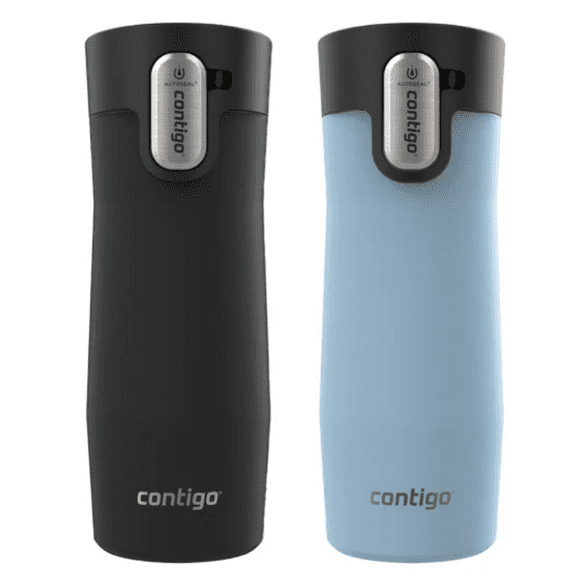 Contigo AUTOSEAL West Loop Stainless Steel Travel Mug, 16 oz, 2-Pack (Black & Blue)