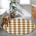 thumbnail image 4 of Brown White Plaid Large Area Rugs for Bedroom Living Room, Soft Non Slip Carpet Bedside Rug, Watercolor Farmhouse Checkered Round Floor Cover Kitchen Accent Rug 4' for Dining Room/Office, 4 of 9