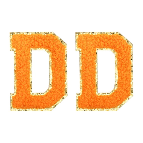 Uxcell Chenille Letter Patches 2.2" Self Adhesive Letter D Stick on Embroidered Patch for Clothing Repair (Orange, Pack of 2)
