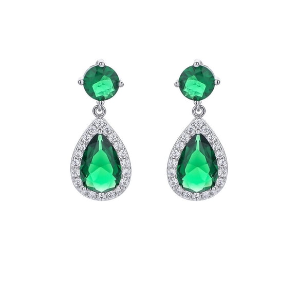 Aretes Gota Esmeralda Y Swarovski Vintage Oro Blanco 14k Lam blanco Unitalla