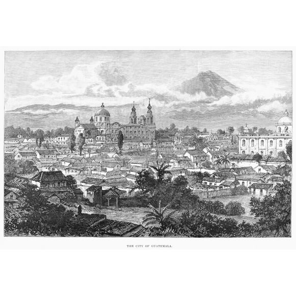 Guatemala City, 1890. /Nthe Capital Of Guatemala In The Central Valley Dominated By The Agua Volcano. Wood Engraving, English, 1890. Poster Print by  (24 x 36)