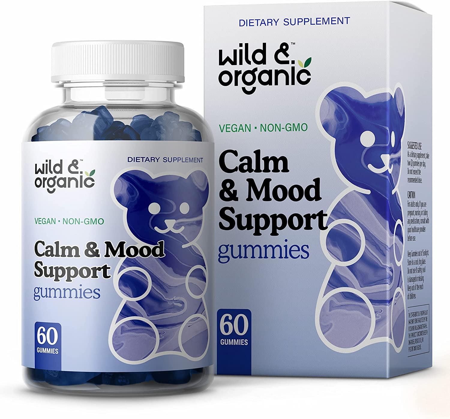 Wild & Organic Calm & Mood Support Gummies- Stress Support w/ Magnesium, L-Theanine, Ashwagandha, 60 Ct