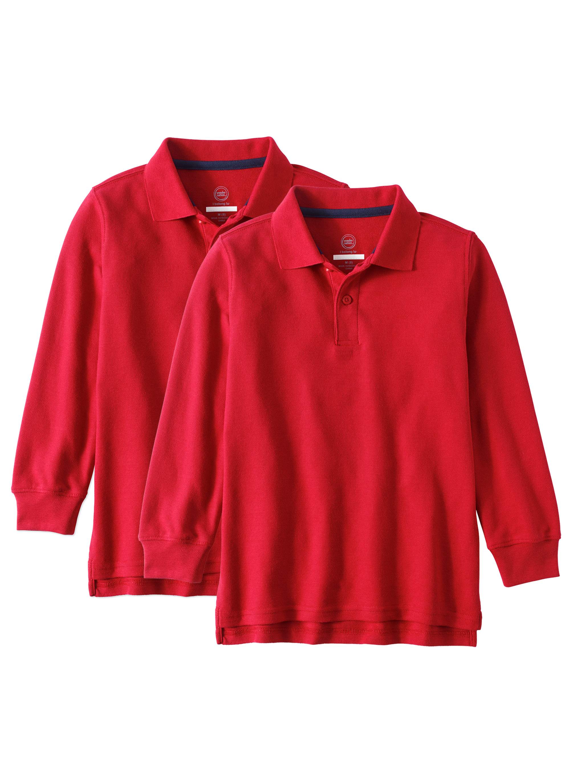 Wonder Nation Boys 4-18 School Uniform Long Sleeve Double Pique Polo Shirt, 2 Pack Value Bundle - image 1 of 1
