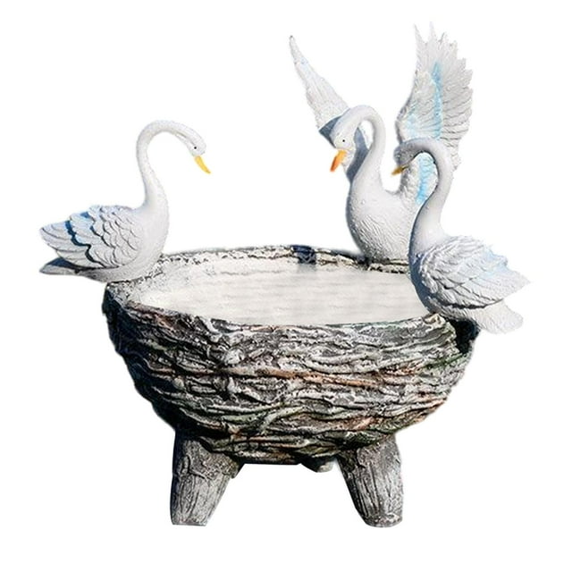 GROWTH TANK White Swan Planter Decorative Hydroponic Flower Pot for Courtyard Yard Patio Rattan Pattern