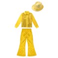 thumbnail image 3 of YONGHS Boys Girls Sequins Hip Hop Jazz Choir Disco Dance Outfits Shirt with Flared Pants Hat Set Gold 7-8, 3 of 7