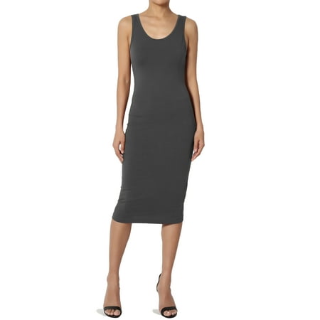 TheMogan Women's Sleeveless Scoop Neck Stretch Cotton Jersey Bodycon Midi Tank Dress