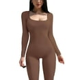 thumbnail image 4 of Fortune Women Bodysuits Ribbed Knit Bodycon Jumpsuits Long Sleeve One Piece Romper, 4 of 6