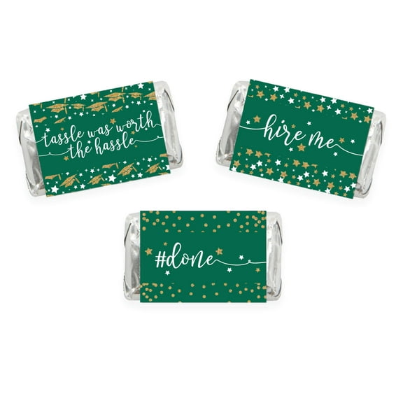 Koyal Wholesale Emerald Forest Green & Gold Graduation 36-Pack Chocolate Mini Labels Party Favors