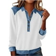 thumbnail image 3 of YanHoo Women Long Sleeve Denim Patchwork Shirts Lapel Collar Casual Button Up Western Pullover Tops Loose Fitted Color Block Sweatshirt White,XL, 3 of 7