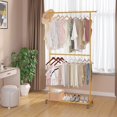 thumbnail image 2 of Double Rod Clothing Garment Rack, Rolling Clothes Organizer on Wheels for Hanging Clothes, Easy to Assemble, Adjustable, Gold, 2 of 8