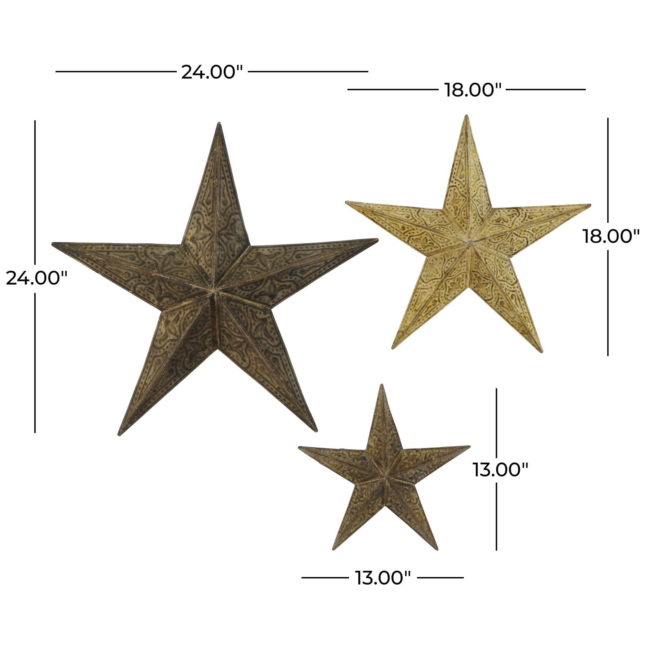 DecMode Brown Metal Indoor Outdoor Star Wall Decor (3 Count)