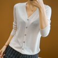 thumbnail image 3 of Spring Summer Single Breasted Thin Cardigan Solid Casual Medium Strech V-Neck Short Women's Clothing High Quality Long Sleeve, 3 of 6