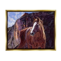Stupell Industries Horse by Cliffs Landscape Animals & Insects Painting Gold Floater Framed Art Print Wall Art, 31 x 25