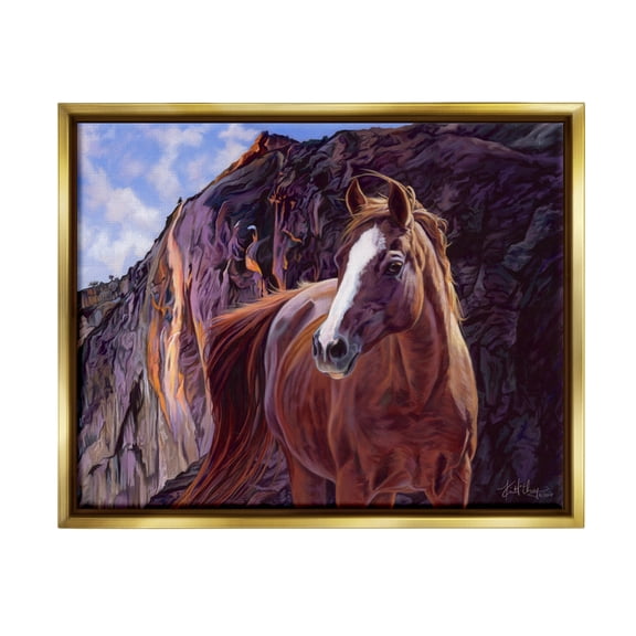 Stupell Industries Horse by Cliffs Landscape Animals & Insects Painting Gold Floater Framed Art Print Wall Art, 31 x 25