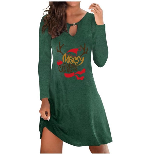 CEHVOM Robe Longue Aguichant de Noël pour Femmes avec Imprimé Père Noël