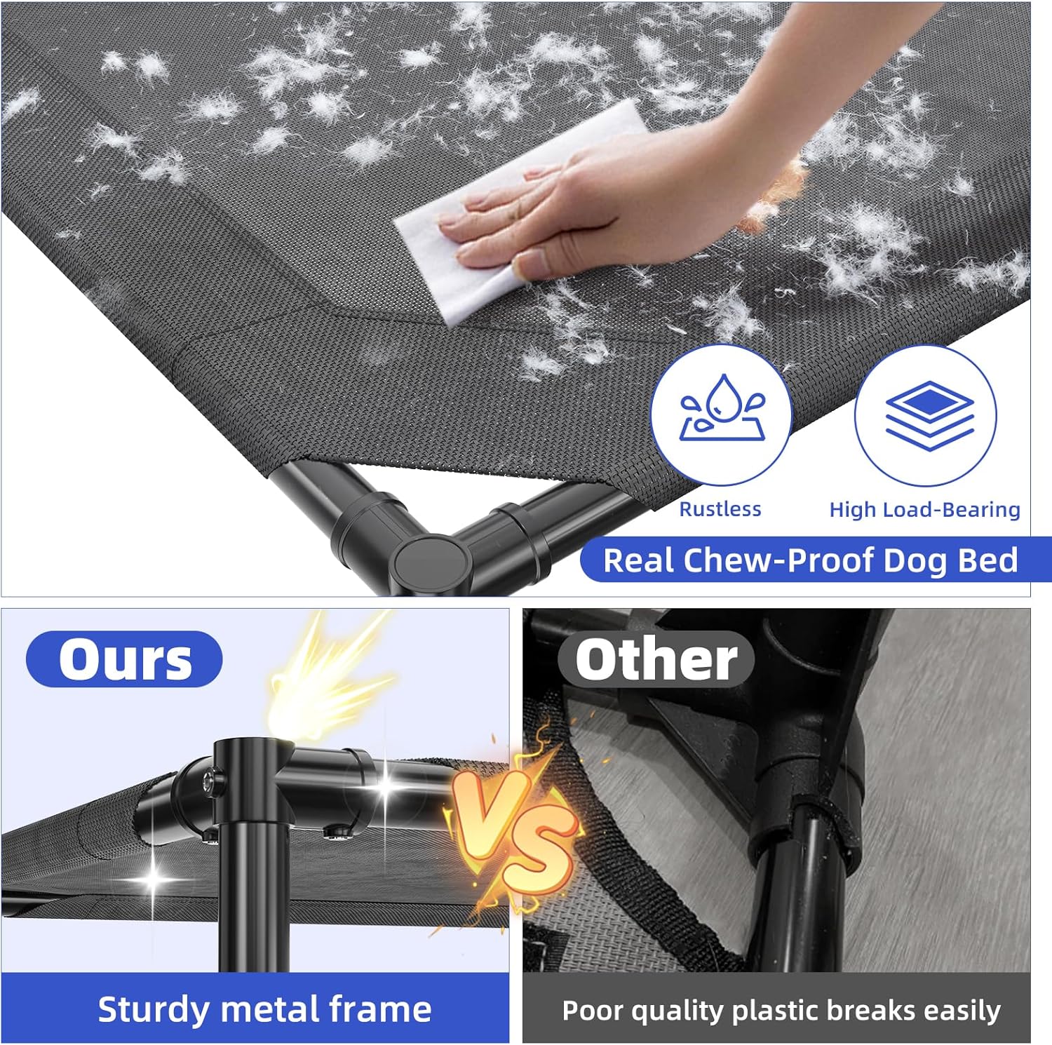 General Elevated Dog Bed for Large Dogs, Waterproof Raised Dog Cot with Washable Mesh, Cooling Breathable Pet Bed for Outdoor, 42" x 31", Black