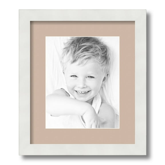 ArtToFrames 12x14 Matted Picture Frame with 8x10 Single Mat Photo Opening Framed in 1.25 Satin White Frame and 2 Grey Beige Mat (FWM-3966-12x14)