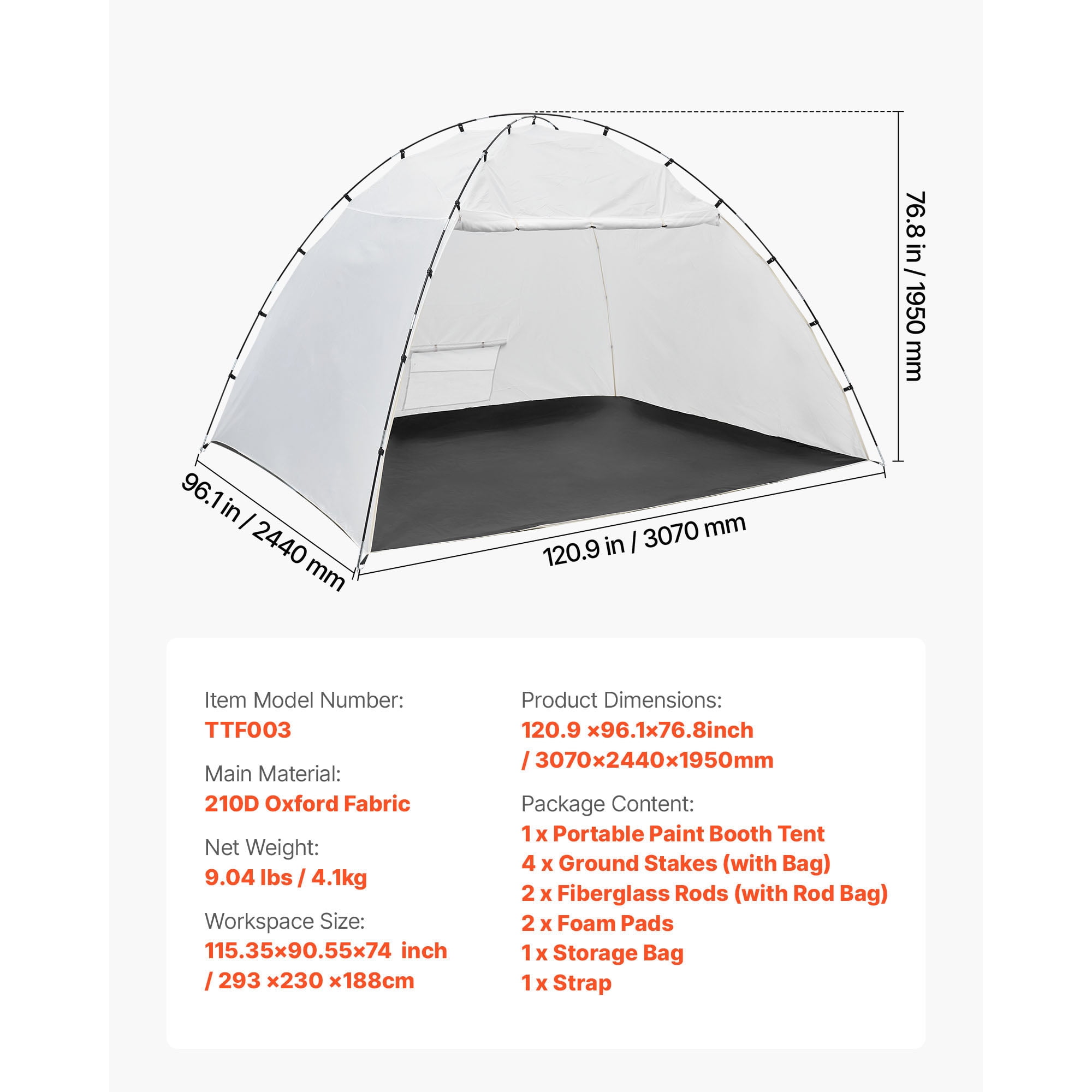 KFFKFF Portable Paint Booth Tent, 115.35 x 90.55 x 74 inch Spray Shelter with Floor & Mesh Screen, Spacious Oxford Fabric Tent for Painting Furniture like Cupboards, Chairs, and Tables