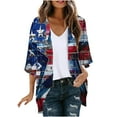 thumbnail image 3 of UVEASISHA Womens 4th of July Kimono 3/4 Sleeve Plus Size Cardigans for Women American Flag Distressed Print Cardigan Jacket Open Front Casual Beach Coverups Multicolor L, 3 of 6