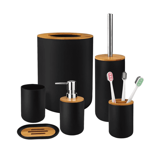 Set De Accesorios para Baño De Plástico Negro Mate De 6 Piezas