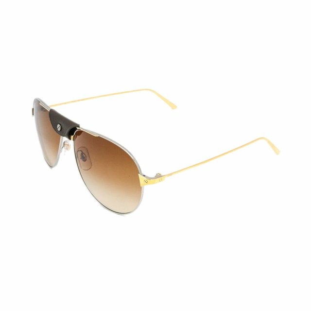 Cartier CT0038S-004 Ruthenium Gold Leather Bridge Aviator Brown Gafas de sol con lentes degradados Cartier CT0038S-004