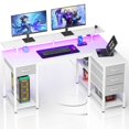 thumbnail image 1 of Seventable Gaming Desk with Drawers, 47.2 Inch L Shaped Desk with Storage Shelves, Small Office Desk with LED Lights & Power Outlets, White Corner Computer Desk with Monitor Stand for Bedroom, 1 of 4