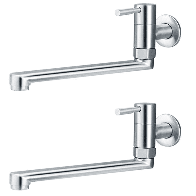2X Faucet 180 Degree Rotation Sink Mop Pool Tap Stainless Steel Lengthened Wall Mounted Single Cold Water Faucets