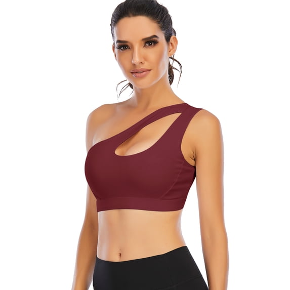 LELINTA Sexy Cute One Shoulder Sports Bra for Women Medium Support Workout Yoga Bra